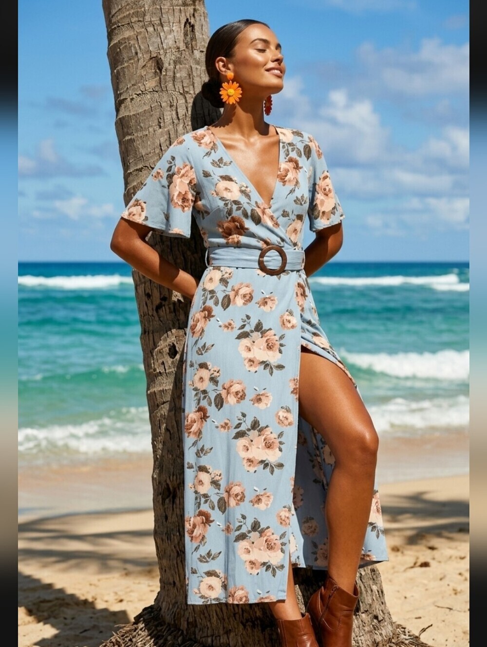 Azalosie Maxi Dress Blue Floral Size Large